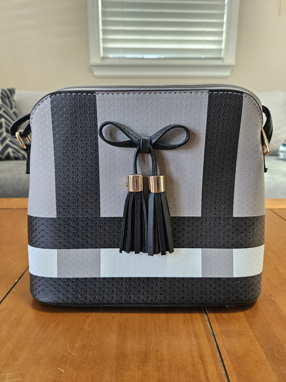 Black & Gray Tassel Crossbody Bag
